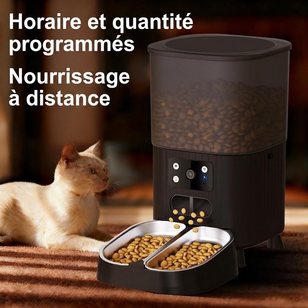 Distributeur automatique de croquettes intelligent Wi-Fi pour chats et chiens - 4,5 L - Forme ronde