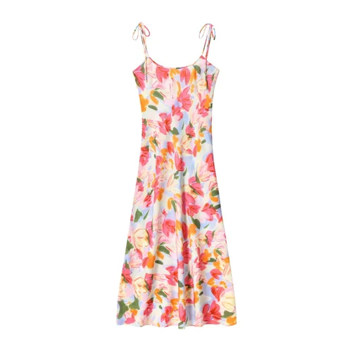 Women's Sundress Ink Print French Style Maxi Dress KUN-00078