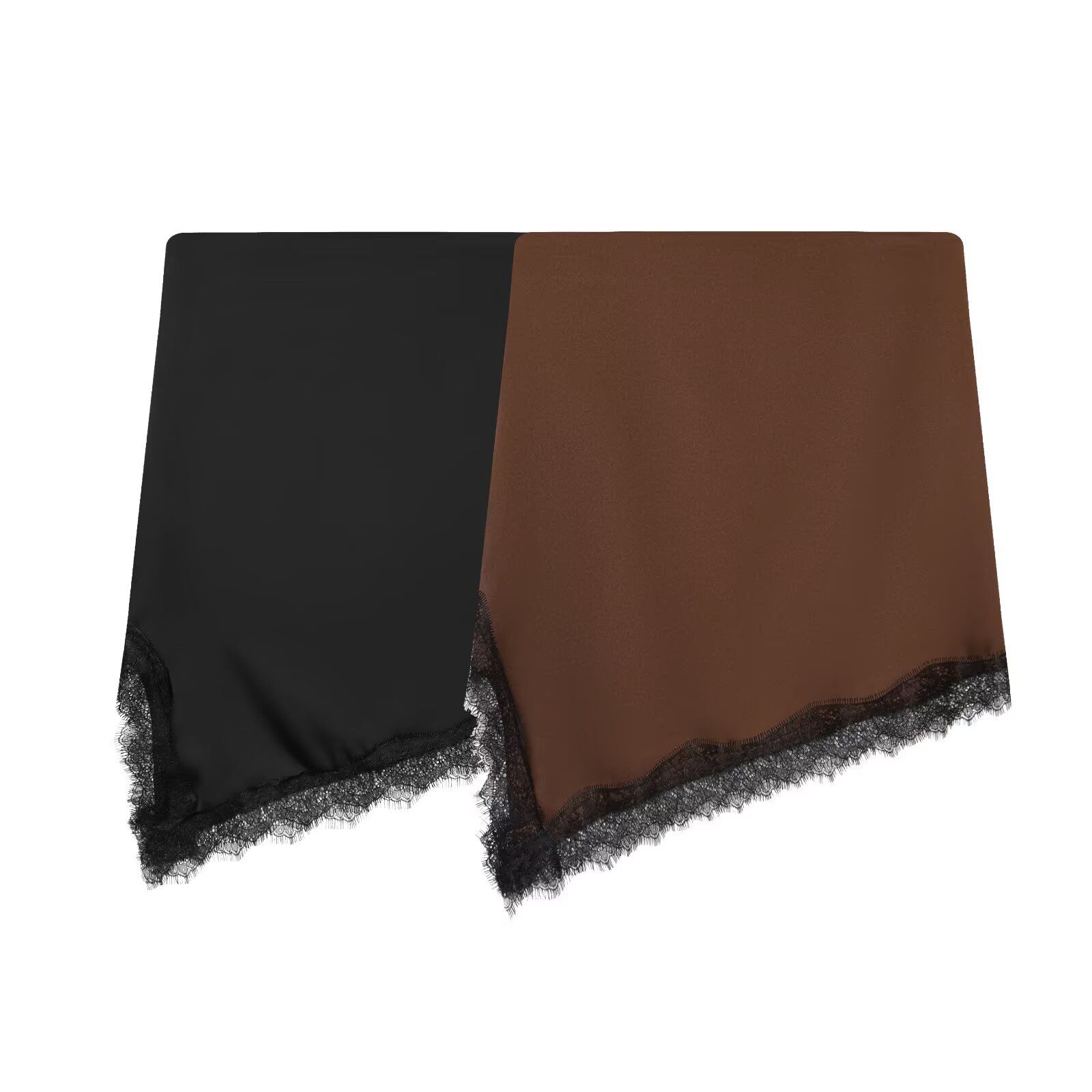 Satin Midi Skirt with Lace Trim KUN-00019