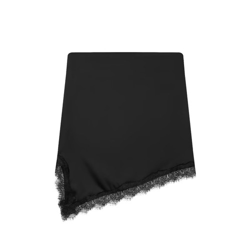 Satin Midi Skirt with Lace Trim KUN-00019