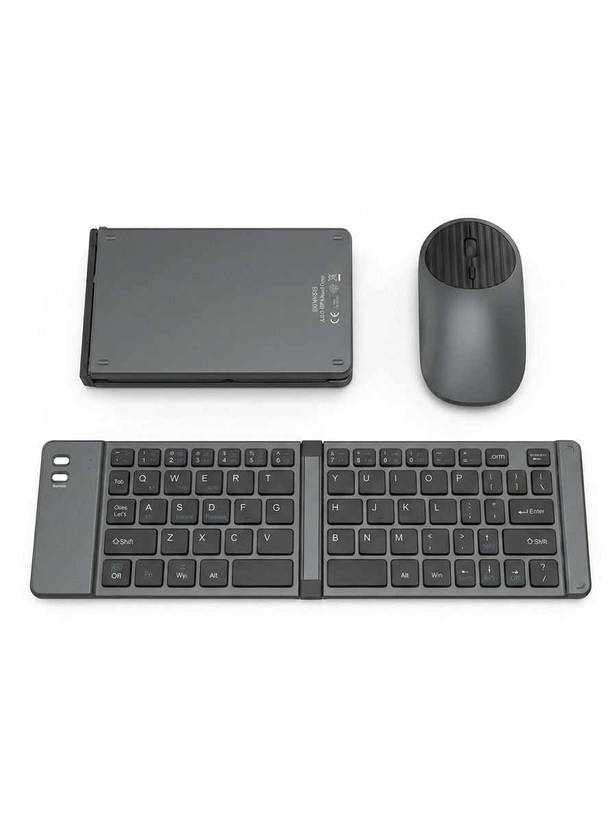 Foldable Bluetooth Keyboard & Mouse Set with 90-Hour Battery, Multi-Device