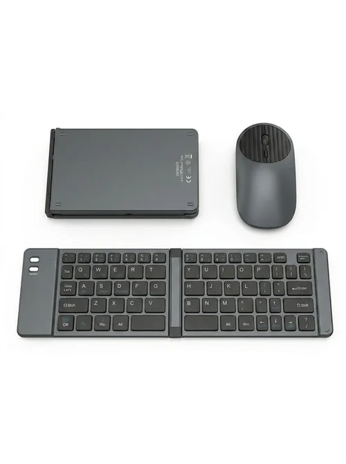 Foldable Bluetooth Keyboard & Mouse Set with 90-Hour Battery, Multi-Device