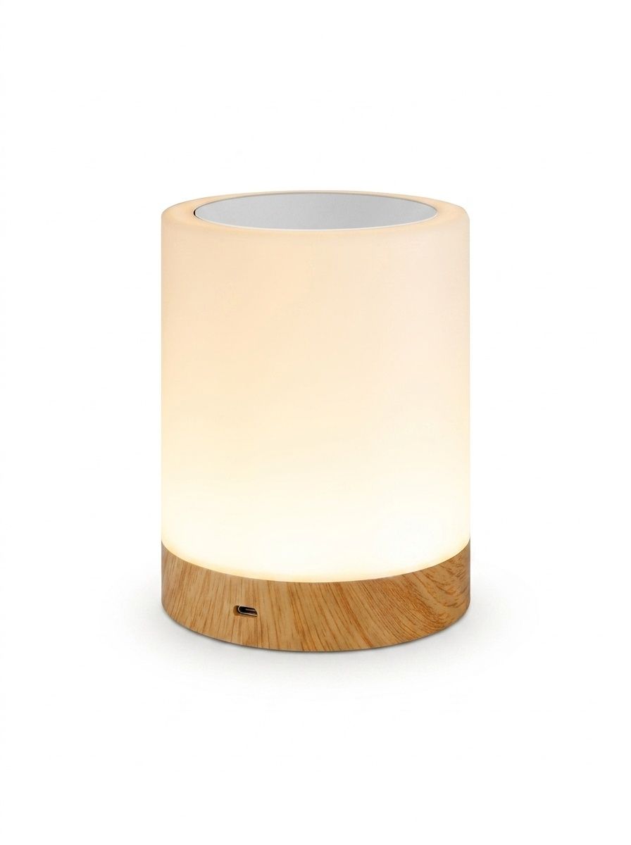 Portable RGB LED Touch Lamp - Dimmable Night Light with Wood Base