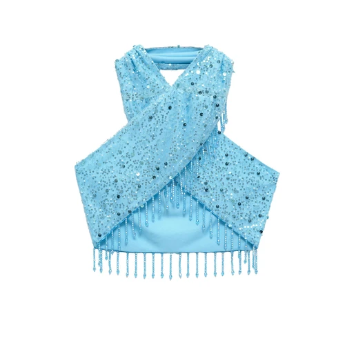 Conjunto de top y falda con borlas de lentejuelas para mujer KUN-00089