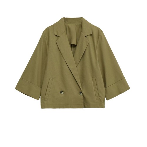 Blazer cruzado de mezcla de lino - Chaqueta de estilo europeo para mujer KUN-00022