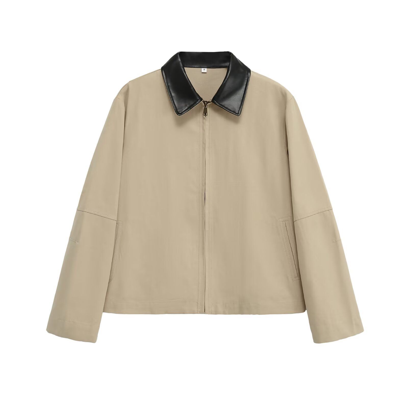 Leren jasje met revers en patchwork, casual chic KUN-00129