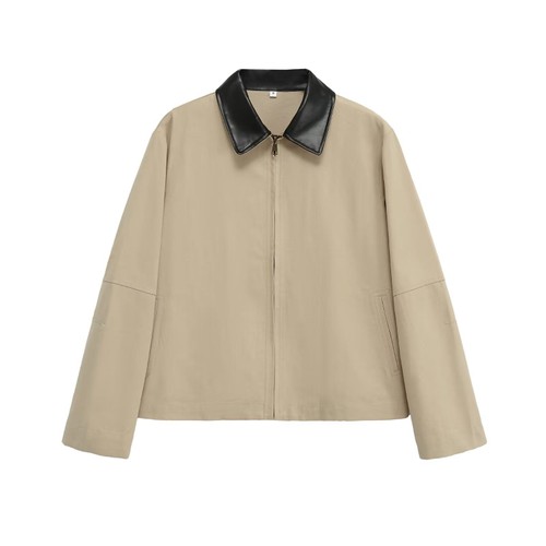 Chaqueta de cuero con solapa y patchwork, estilo casual y chic KUN-00129