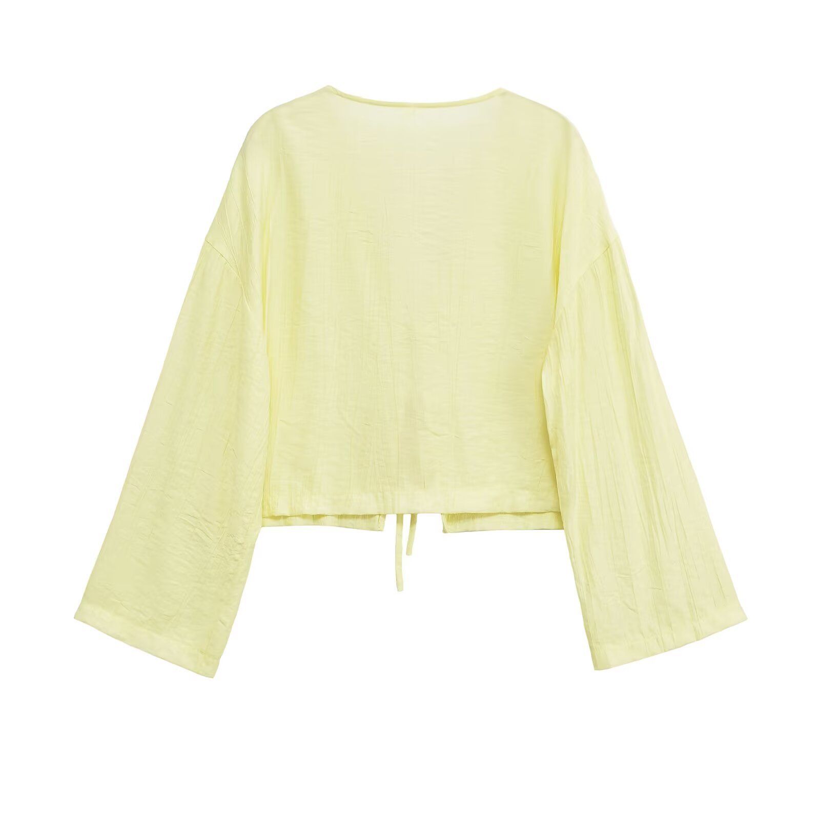 Top da donna a maniche lunghe con spalle drappeggiate e dettagli arricciati KUN-00120