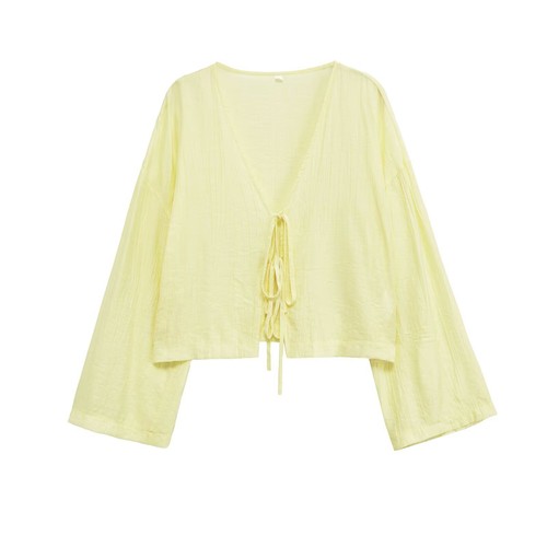 Women's Draped Shoulder Long Sleeve Top - Ruched Detail KUN-00120