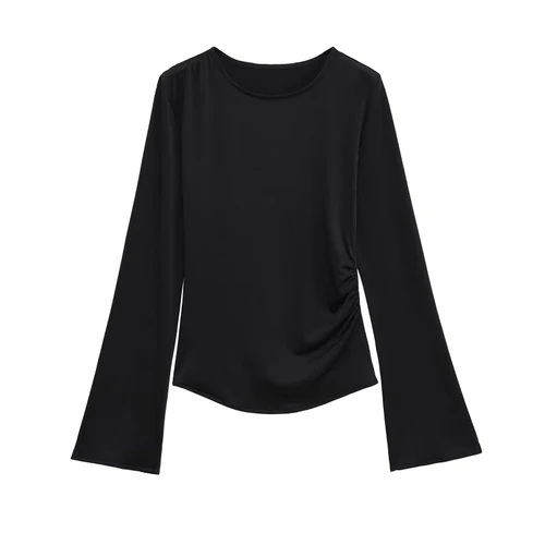 Women's Ruched Long Sleeve T-Shirt Versatile Fashion KUN-00007
