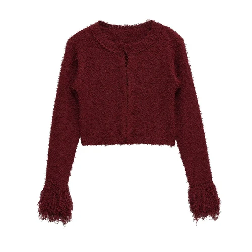 Women's Knitted Fringe Cardigan - Stylish Casual Outerwear KUN-00053