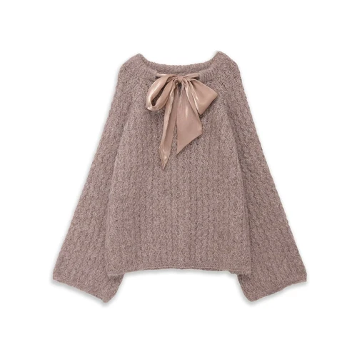 Knit Sweater Silk Ribbon Pullover Top KUN-00007