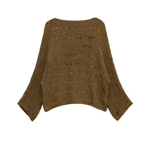 Knit Top Off Shoulder Long Sleeve Loose Sweater KUN-00118