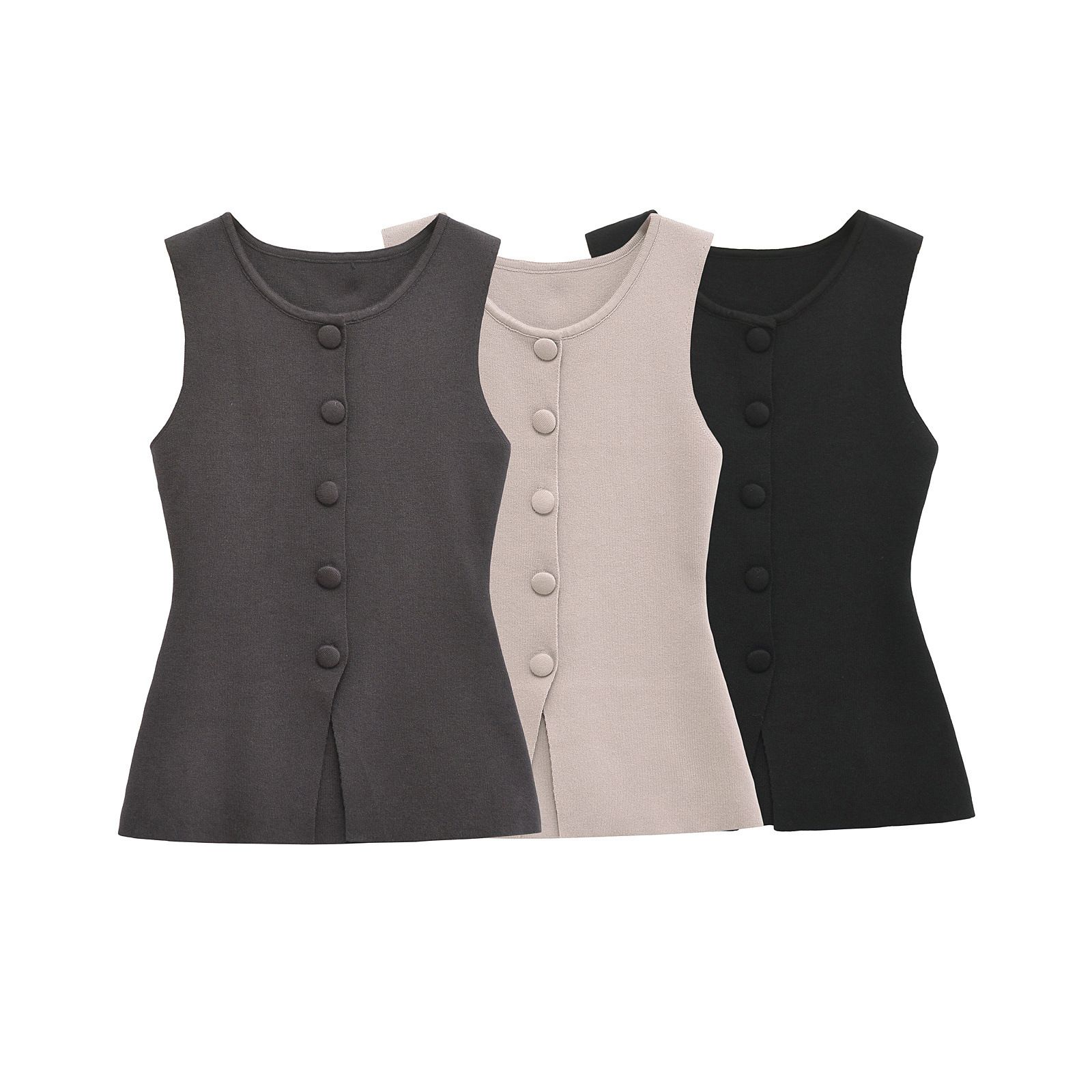 Soft Knit Tank Top Vest with Button Back Detail KUN-00118