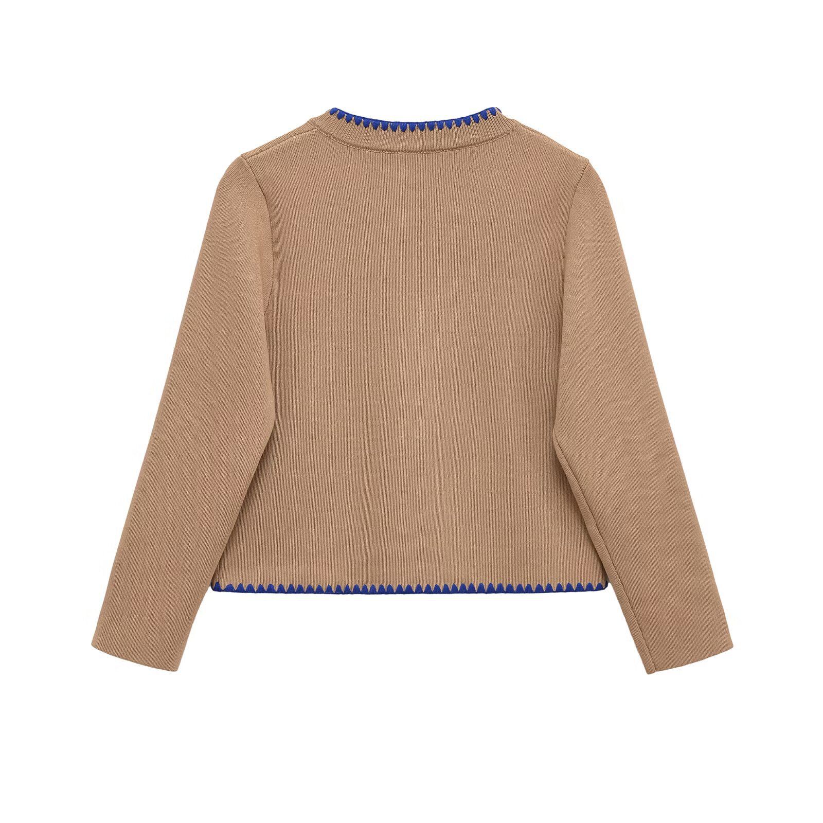 Knit Cardigan - Embroidered Color Block Sweater KUN-00298