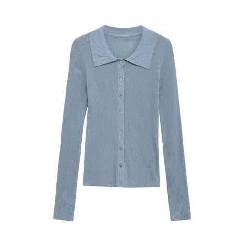 Knit Polo Shirt Metallic Thread - European Style KUN-00013