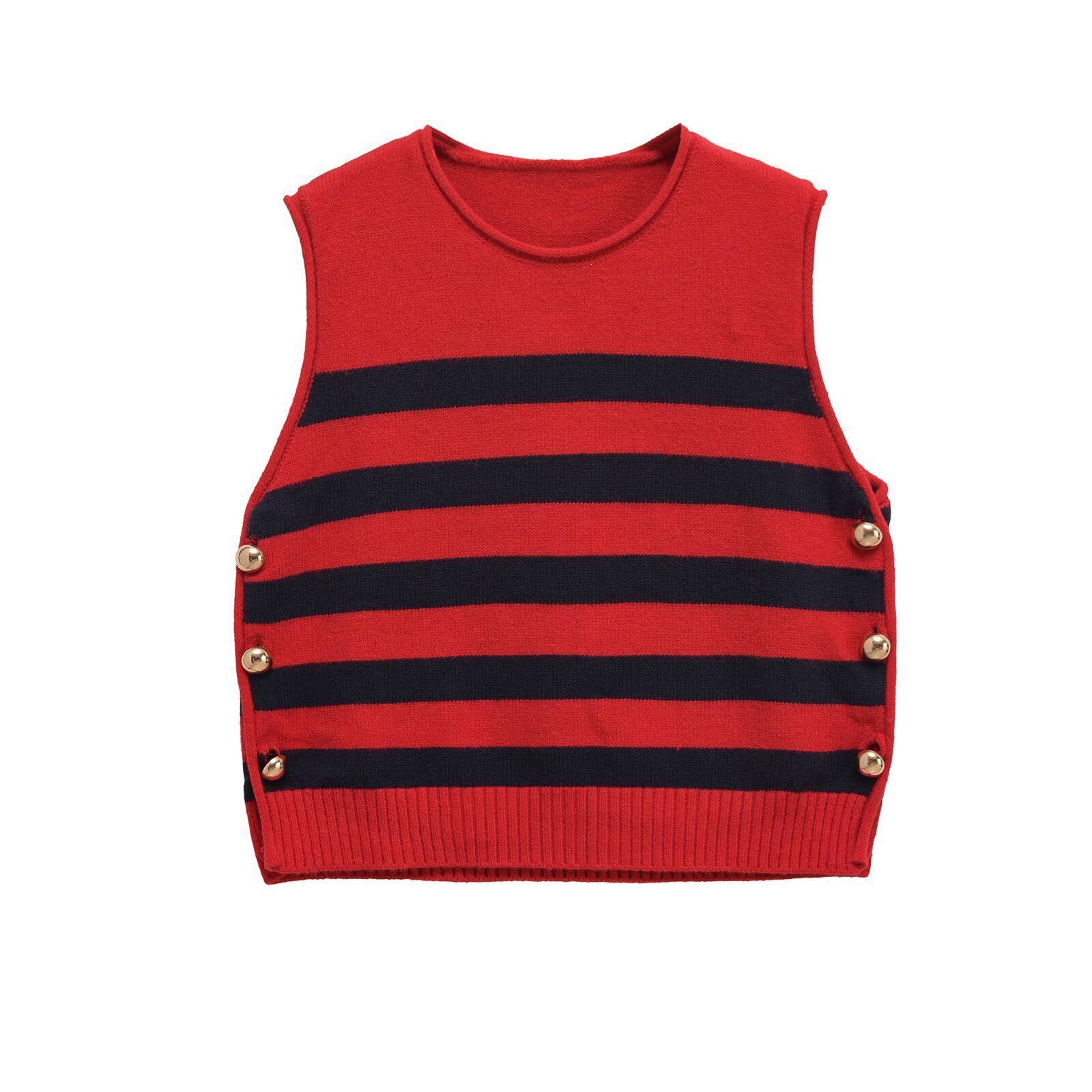 Knit Vest Side Button Decoration - European Style KUN-00096