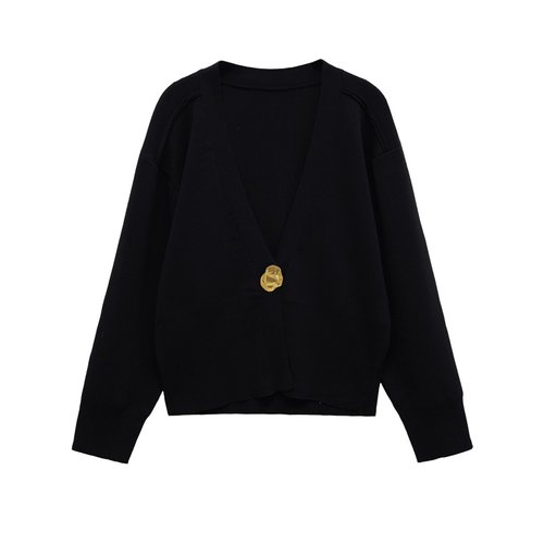 Knit Cardigan V-Neck Solid Color Trendy KUN-00082