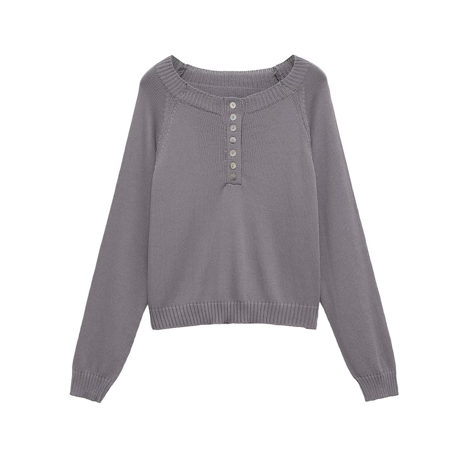 Top de punto con hombros descubiertos y manga larga para mujer KUN-00058