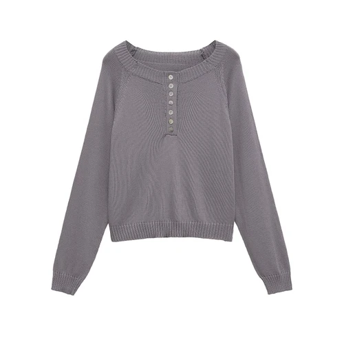 Top de punto con hombros descubiertos y manga larga para mujer KUN-00058