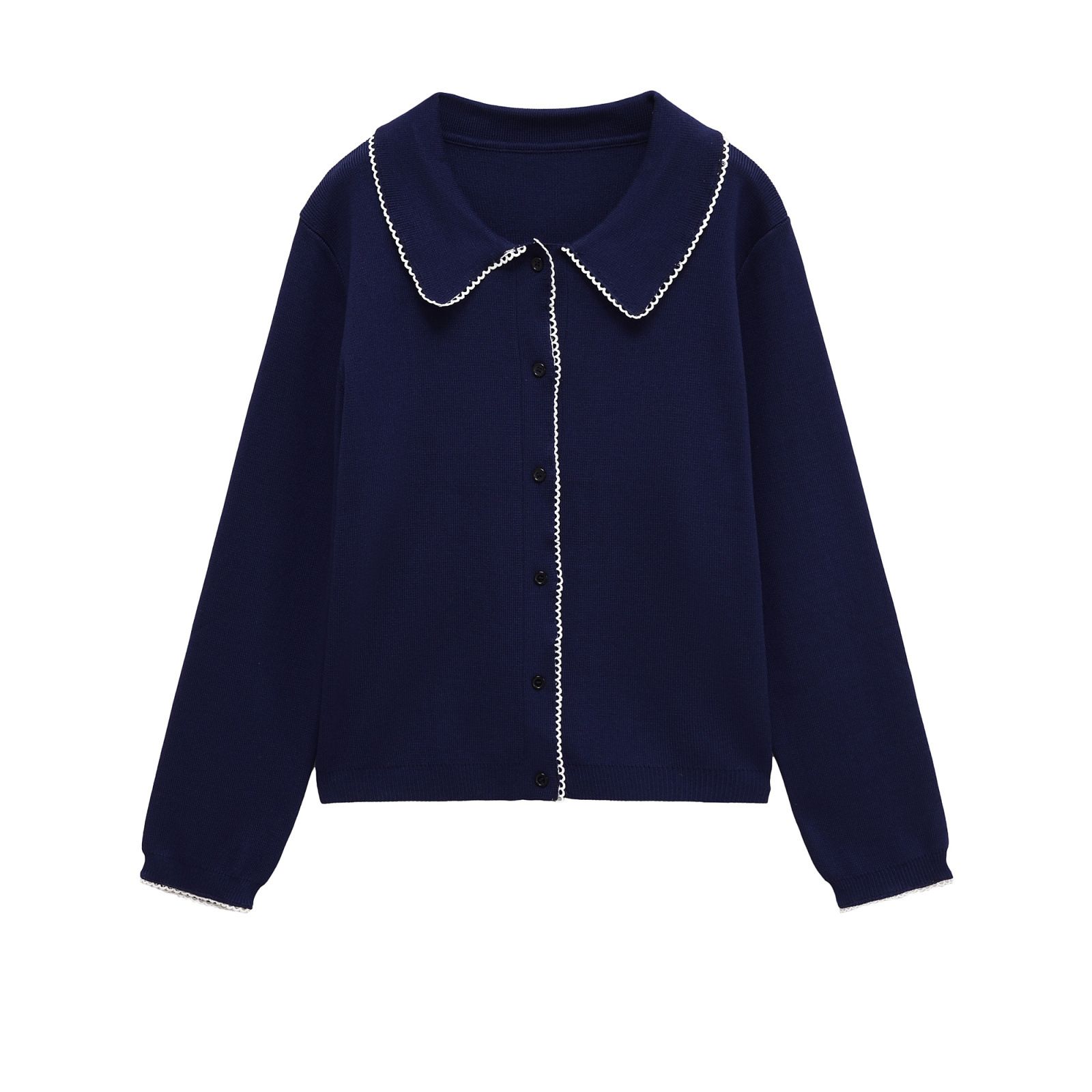 Knit Top Women's Color Block Button Long Sleeve KUN-00016