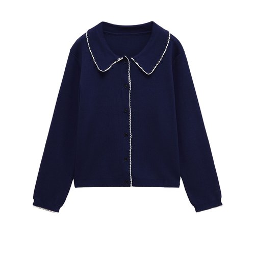 Top de punto para mujer con botones y bloques de color, manga larga KUN-00016