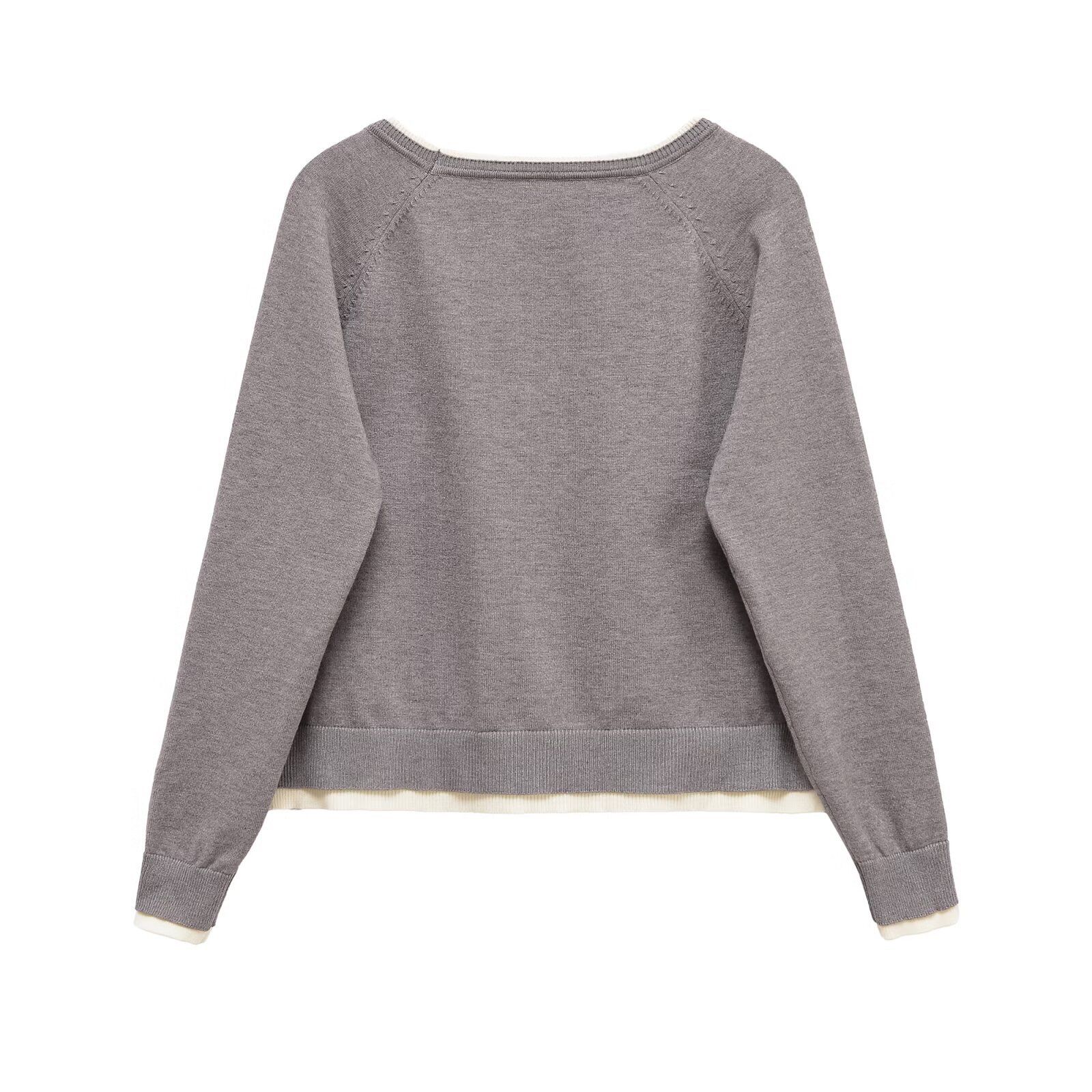 Knit Top Women's Long Sleeve Oversized Double Layer KUN-00020