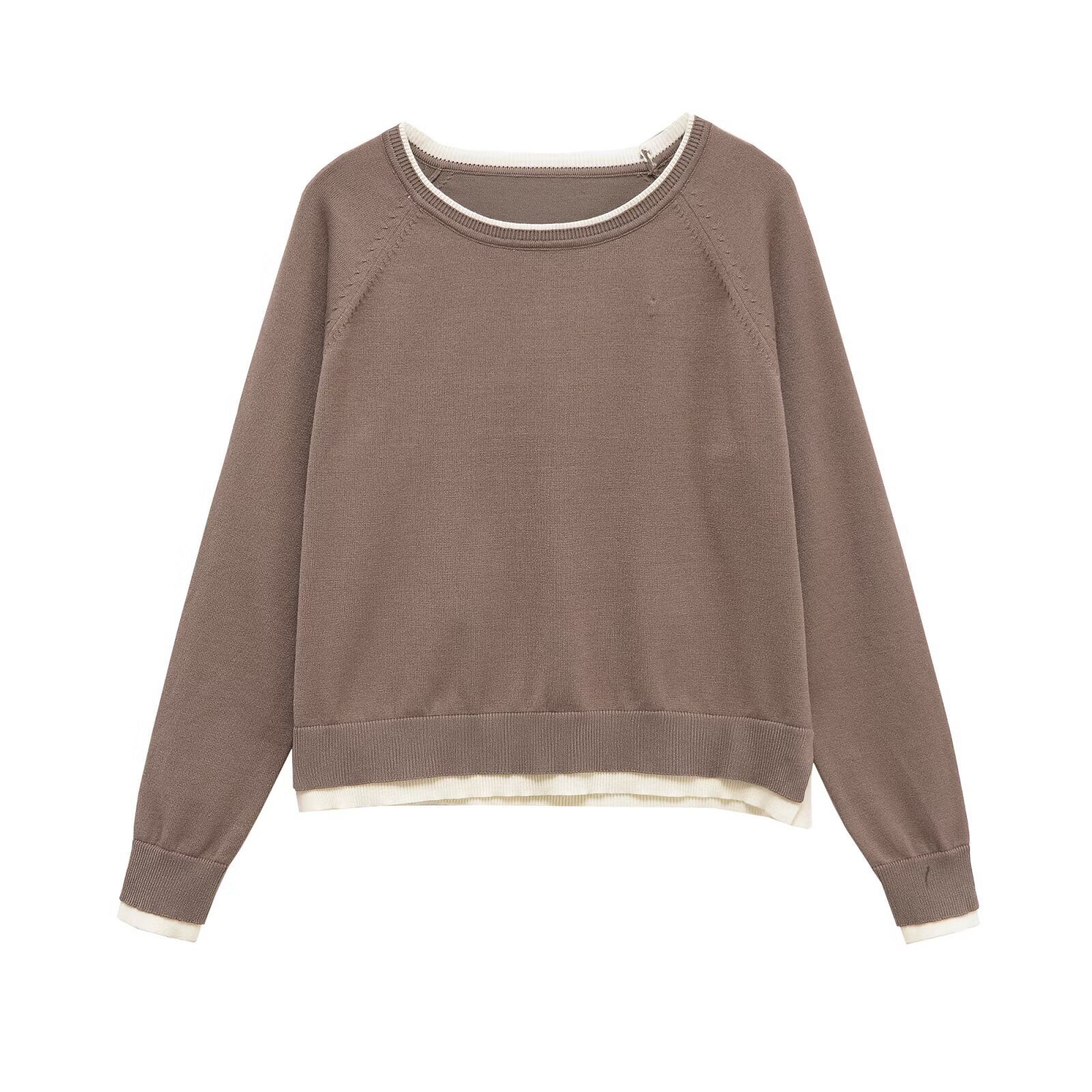 Knit Top Women's Long Sleeve Oversized Double Layer KUN-00020
