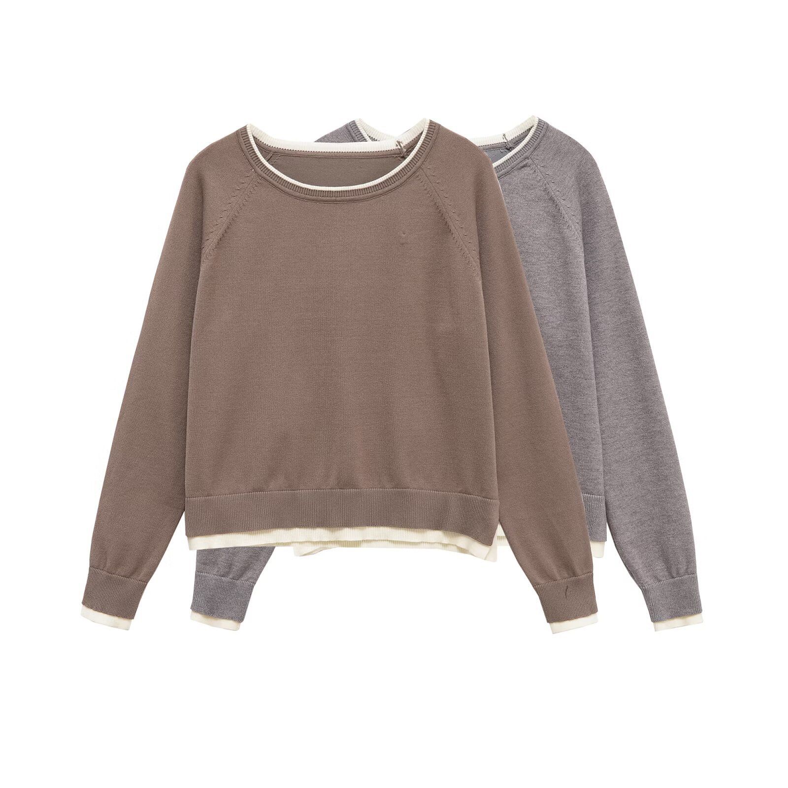 Knit Top Women's Long Sleeve Oversized Double Layer KUN-00020