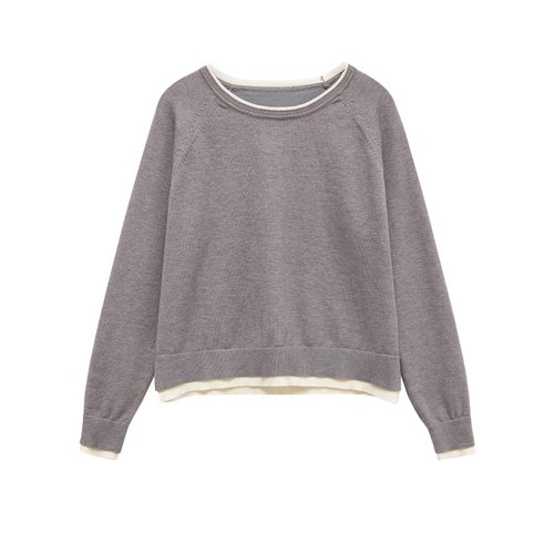 Top de punto para mujer, manga larga, oversize, doble capa, KUN-00020