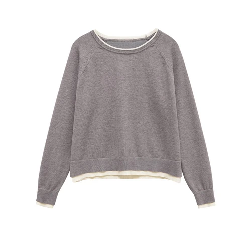 Knit Top Women's Long Sleeve Oversized Double Layer KUN-00020