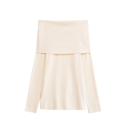 Top bandeau de punto con hombros descubiertos, corte ajustado y fruncido KUN-00033