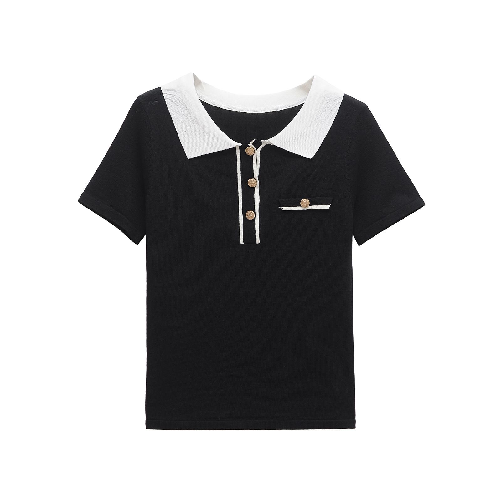 Women's Polo Shirt Color Block Classic Versatile Chic KUN-00003