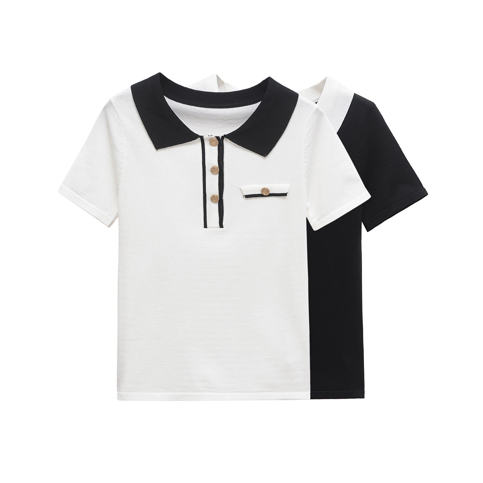 Women's Polo Shirt Color Block Classic Versatile Chic KUN-00003