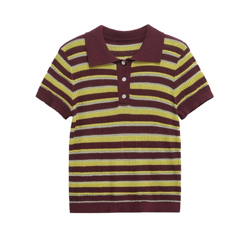 Striped Polo Shirt - Women's Classic Short Sleeve Top KUN-00002