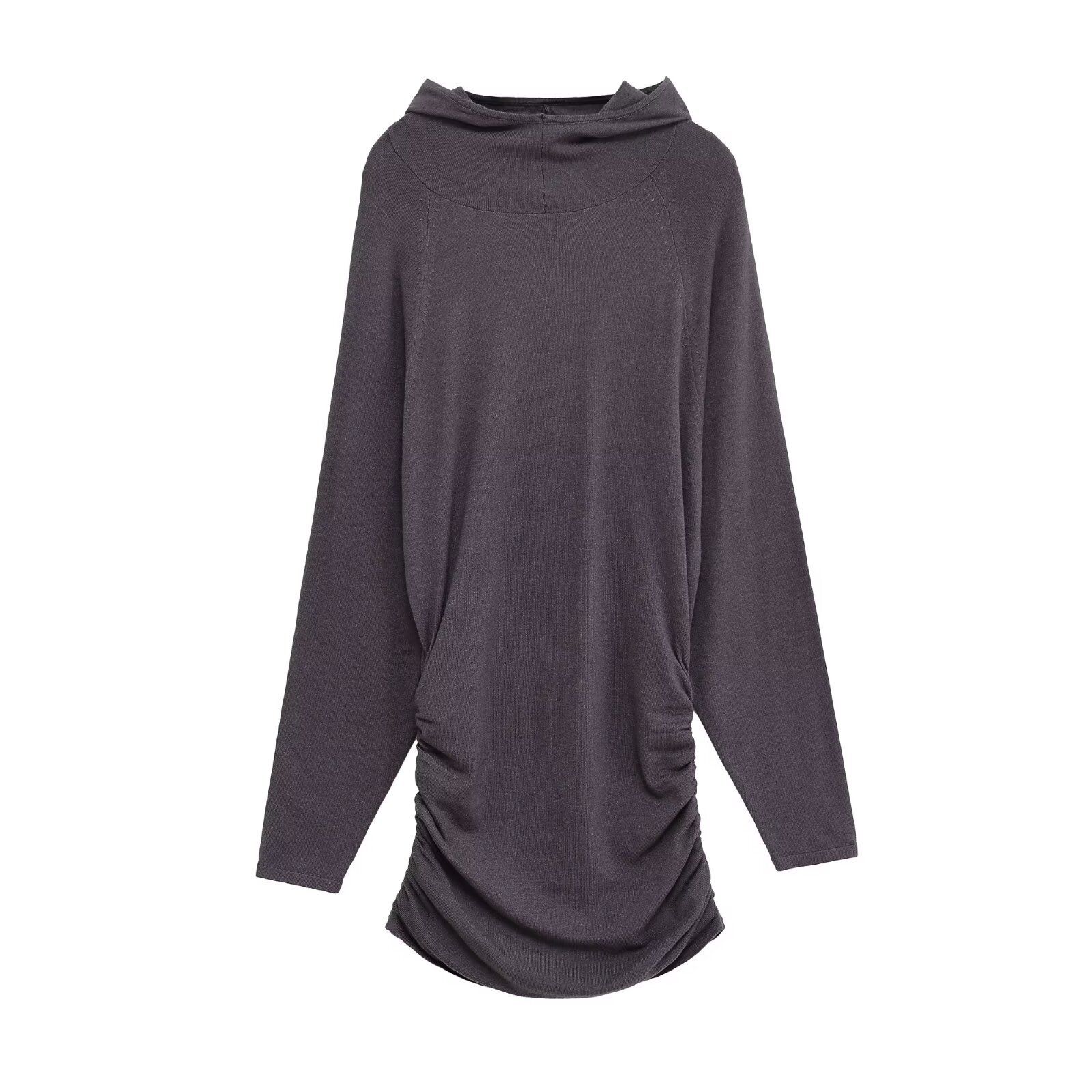 Knit Hoodie Dress Long Sleeve - Chic European Style KUN-00090