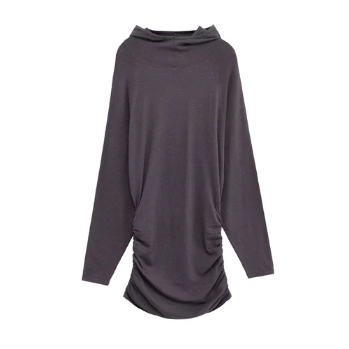 Knit Hoodie Dress Long Sleeve - Chic European Style KUN-00090