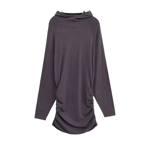 Knit Hoodie Dress Long Sleeve - Chic European Style KUN-00090