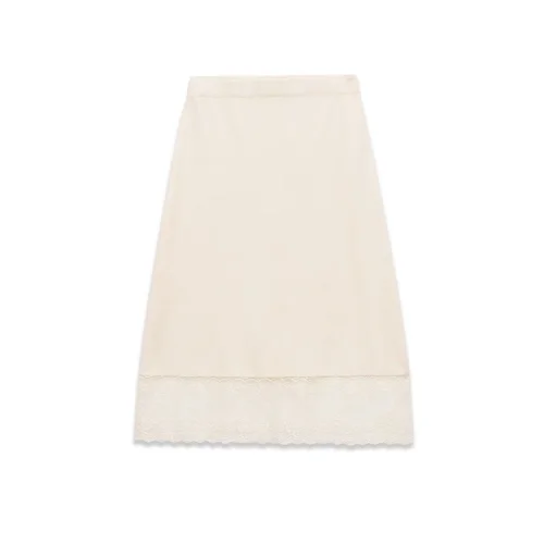 Lace Knit Midi Skirt - Beaded Waist European Style KUN-00036