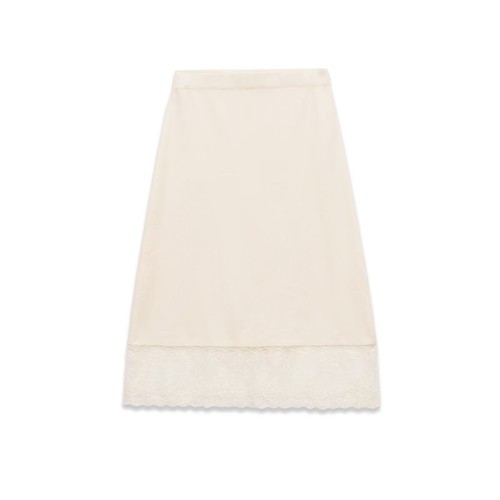 Lace Knit Midi Skirt - Beaded Waist European Style KUN-00036