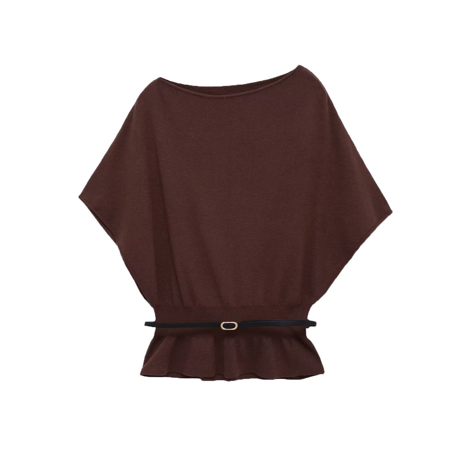 Top de punto con detalle de capas y cinturón KUN-00003