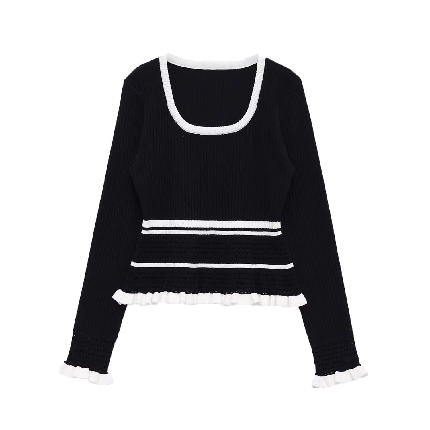 Ribbed Knit Top - Stylish European American Style Women's Sweater KUN-00094