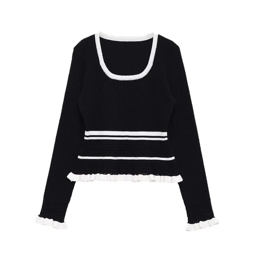 Ribbed Knit Top - Stylish European American Style Women's Sweater KUN-00094