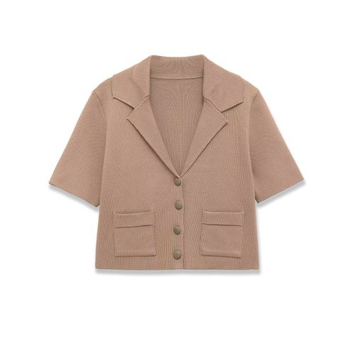 Women's Knit Cardigan - Trendy Short Sleeve Collar KUN-00126