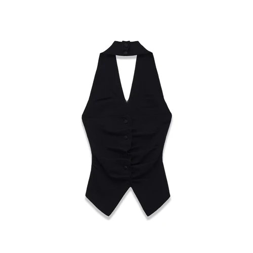 Camiseta sin mangas con pliegues y top halter de punto KUN-00129