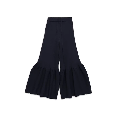 Knit Pants Blue High Waist Trousers KUN-00013