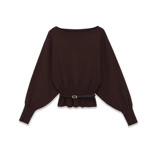 Knit Top One Shoulder Belted Long Sleeve KUN-00062