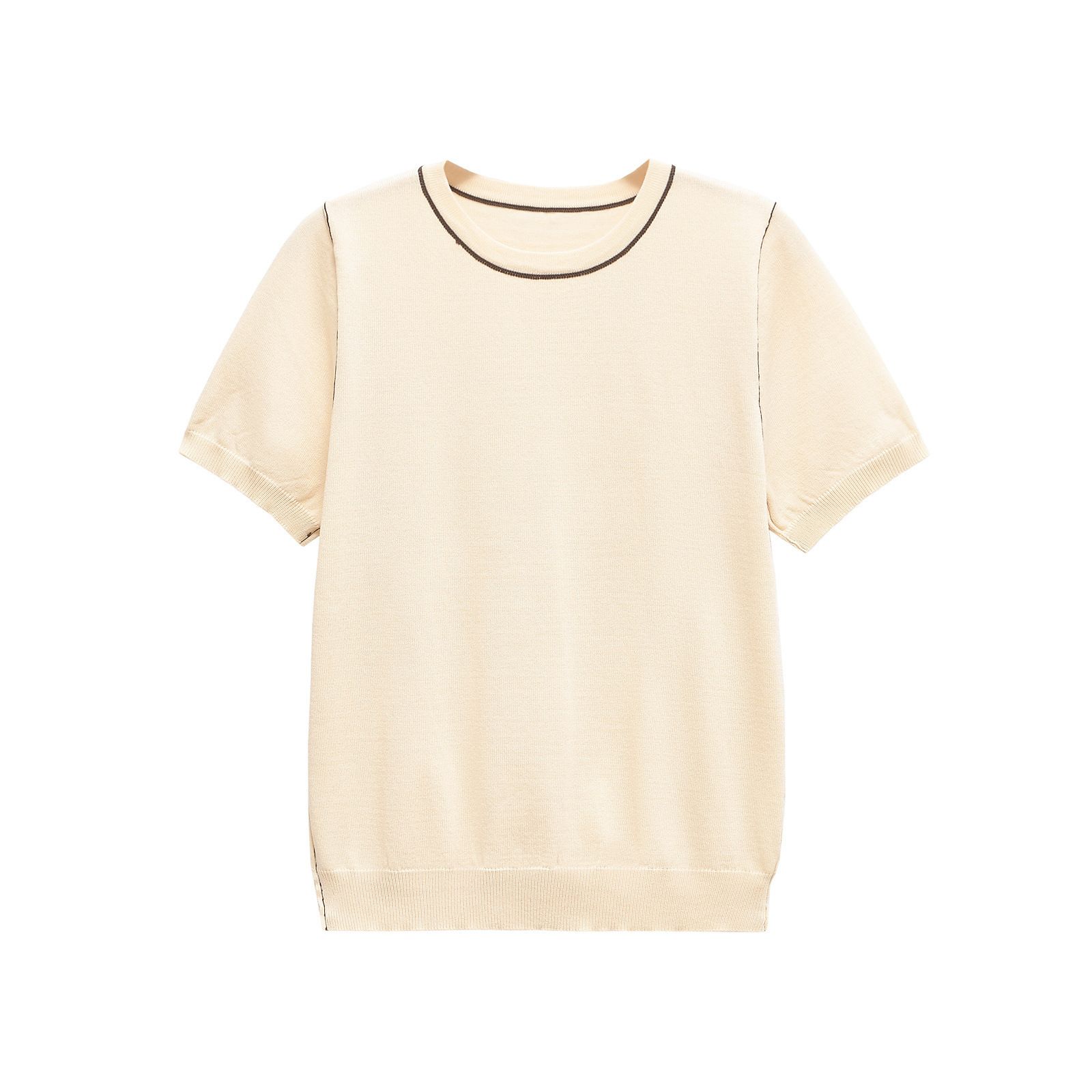 Knit Top - Women's Classic Trimmed Short Sleeve Tee KUN-00004