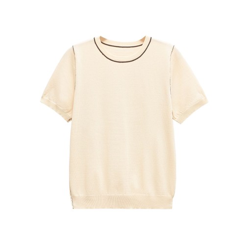 Knit Top - Women's Classic Trimmed Short Sleeve Tee KUN-00004