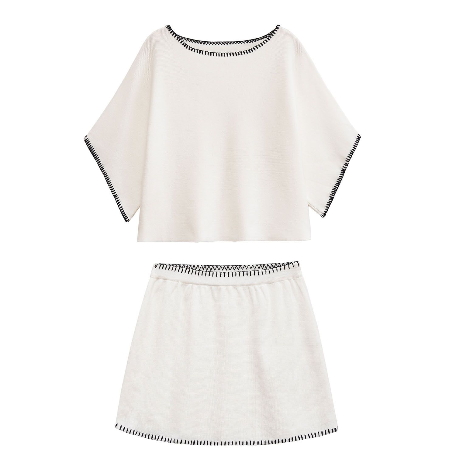 Knit Dress & Top Set - Color Block Embroidery KUN-00124